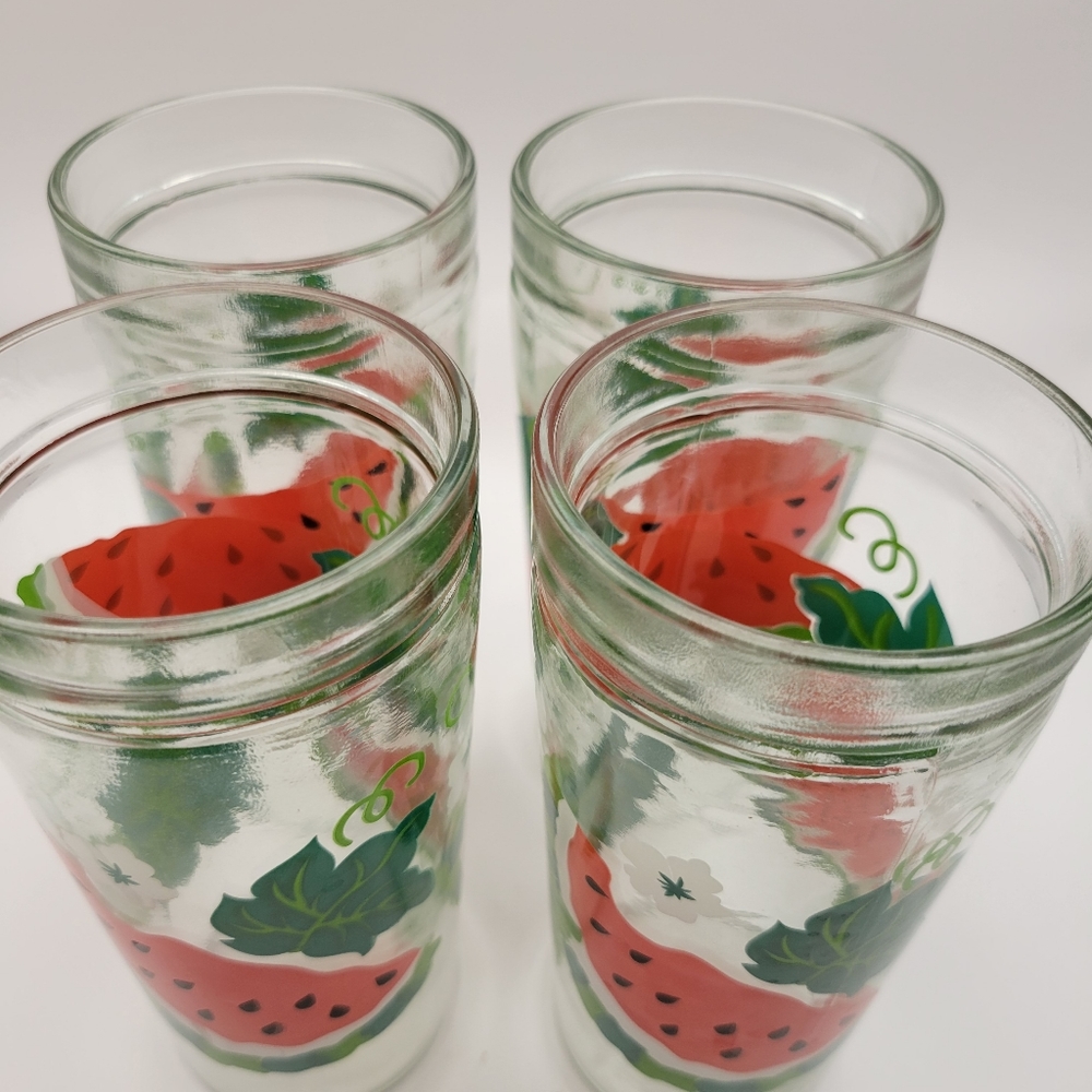 Vintage Set of 4 Watermelon Tumblers by ANCHOR HOCKING. Summer Glasses. - Picture 4 of 6